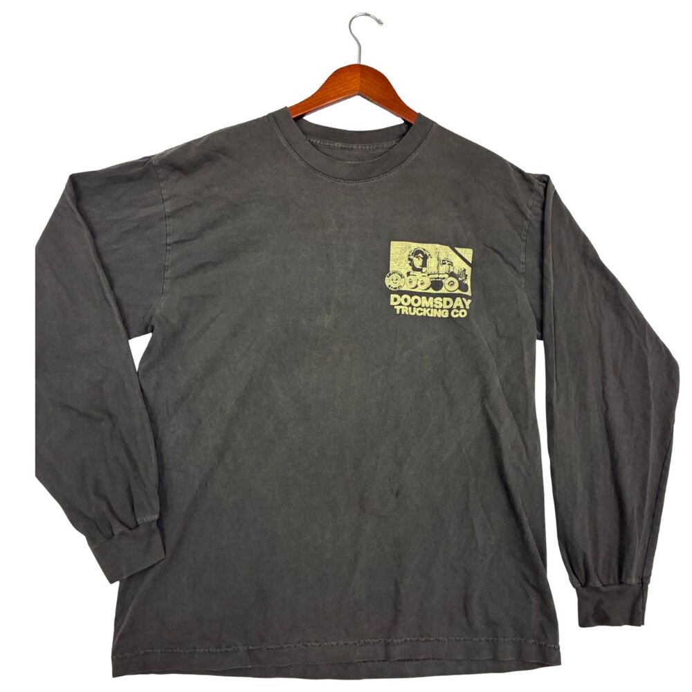 Doomsday Trucking Co Long Sleeve T Shirt Mens L Black Faded Graphic Truck Tee